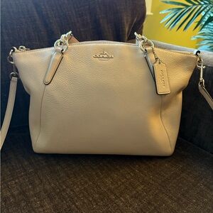 Coach Pebbled Leather Satchel Crossbody Chalk Beige Bag F36675